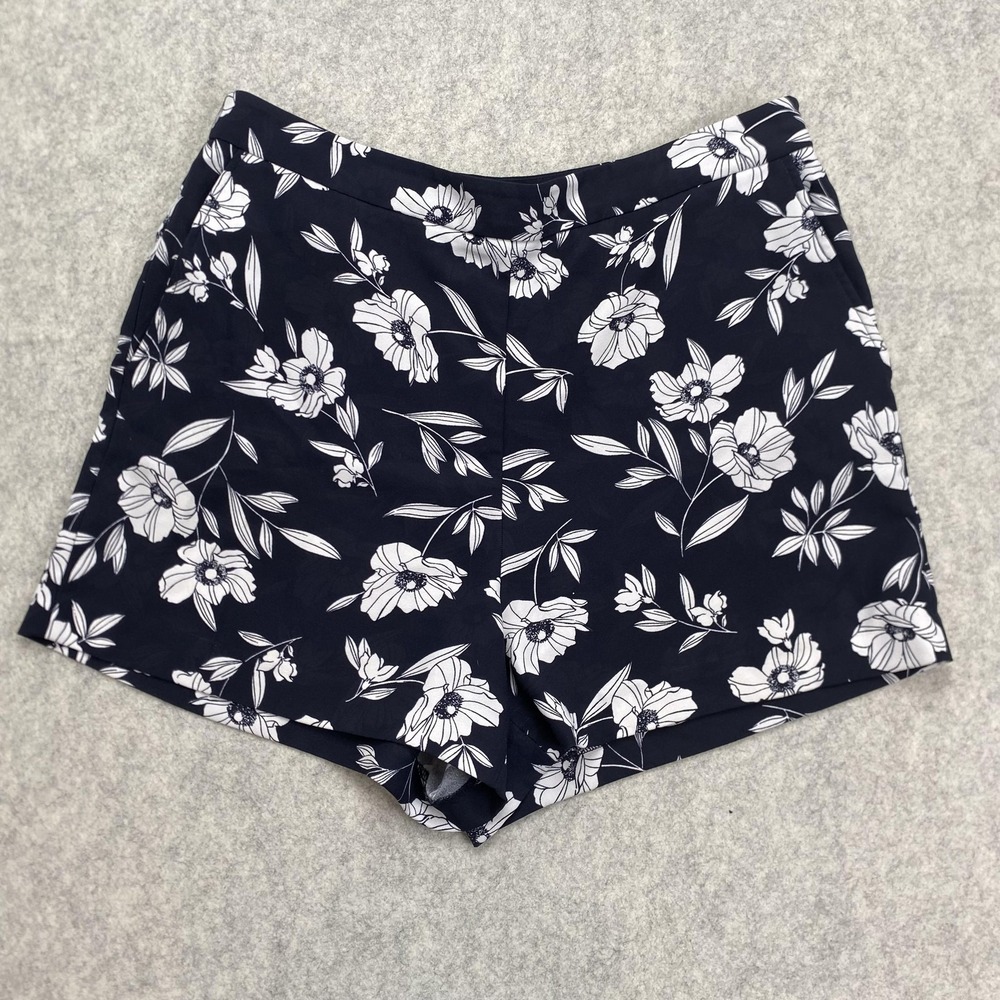 Ann Taylor Navy Blue Floral Crepe Chino Shorts Womens 14 505844